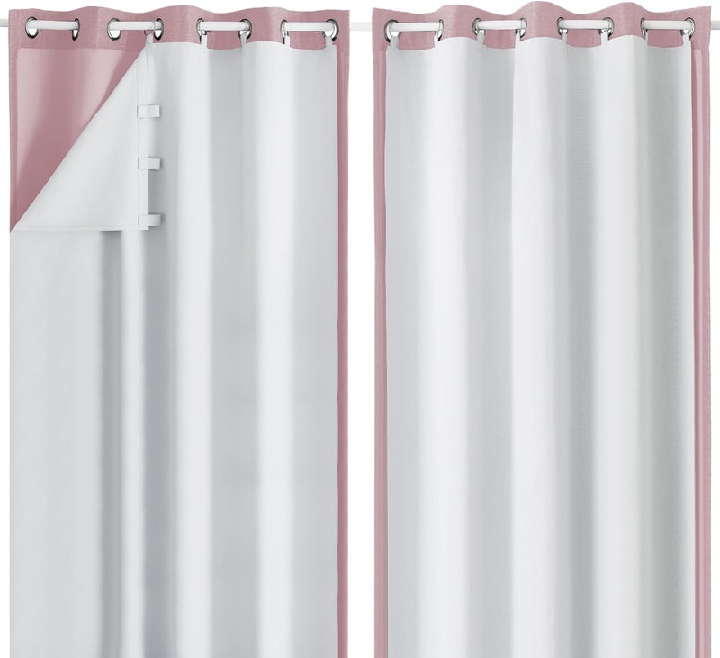 SimpleBrand 100% Blackout Greyish White Curtain Liner for Small Window, 100% Darkening Thermal Insulated Blackout Liners for 63 Inch Curtains, 2 Liners Per Set with 18 Pieces Rings, Each 50" W x 58" L - Image 1